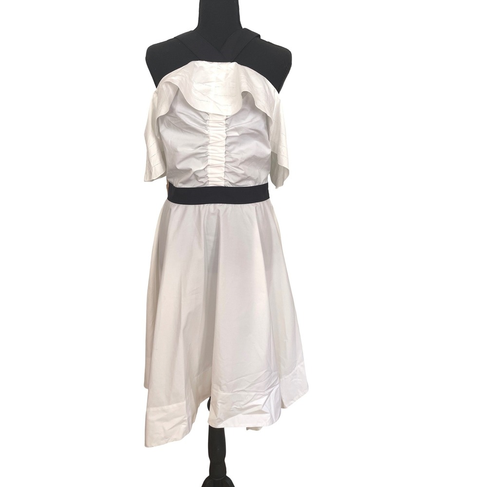 Derek Lam 10 Crosby Dress Womens 6 White Ruffle Ruched Halter Off The Shoulder